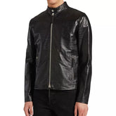 Black Leather Motorcycle Jacket for Men